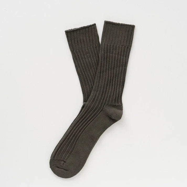 KLUE men's organic cotton knitted rib socks - Khaki - UK 7.5-11