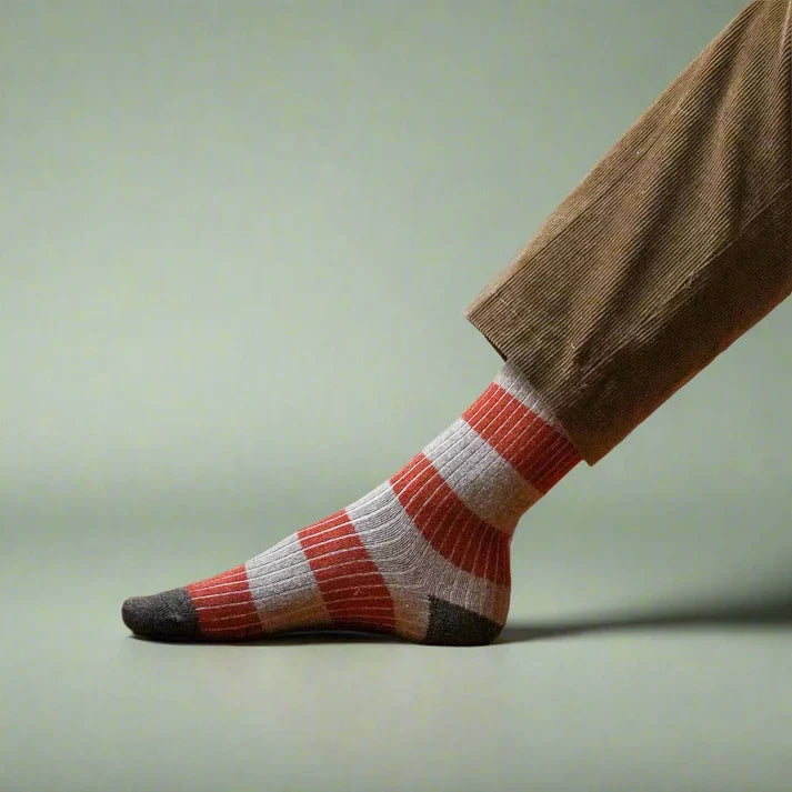 KLUE men's merino wool striped socks beige orange - Beige & Orange - UK 7.5-11