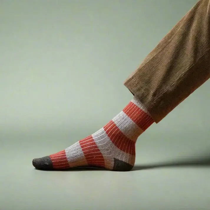 KLUE men's merino wool striped socks beige orange - Beige & Orange - UK 7.5-11