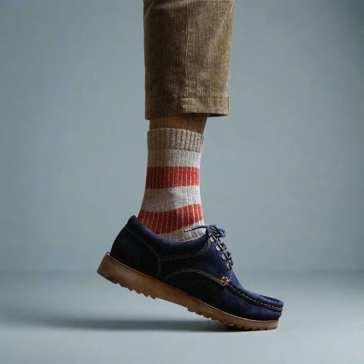 KLUE men's merino wool striped socks beige orange - Beige & Orange - UK 7.5-11