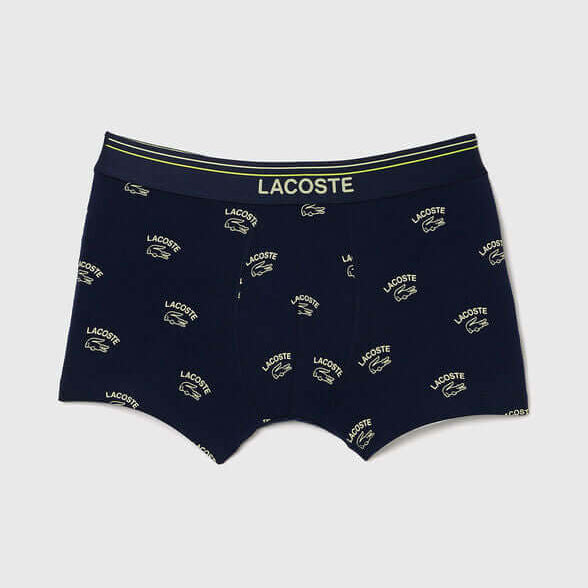 Lacoste 1 Pack All-Over Print Stretch Cotton Trunks - Navy Blue / Yellow