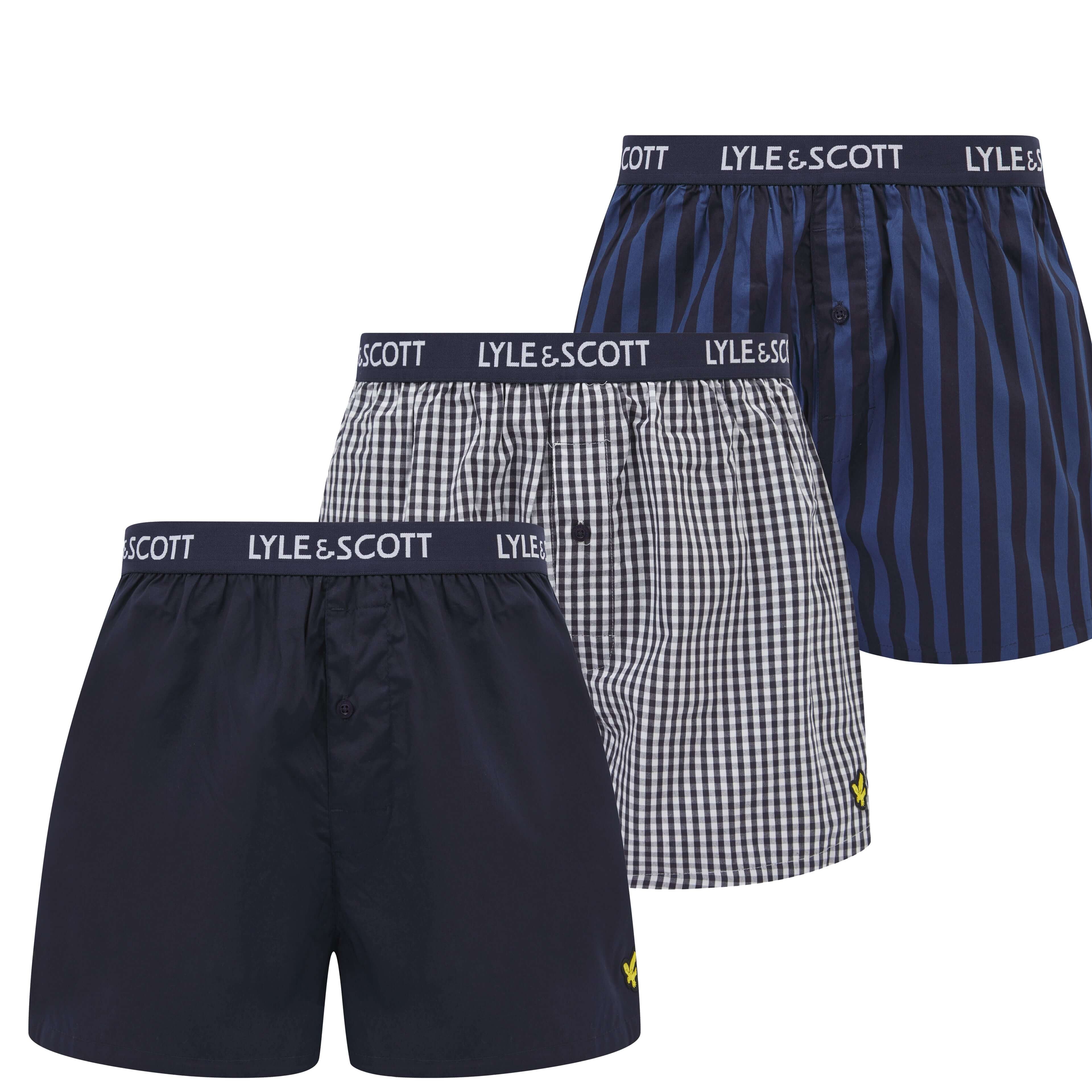 Lyle & Scott 3 Pack Men's Lenny Woven Boxers - Stripe/Peacoat/Gingham