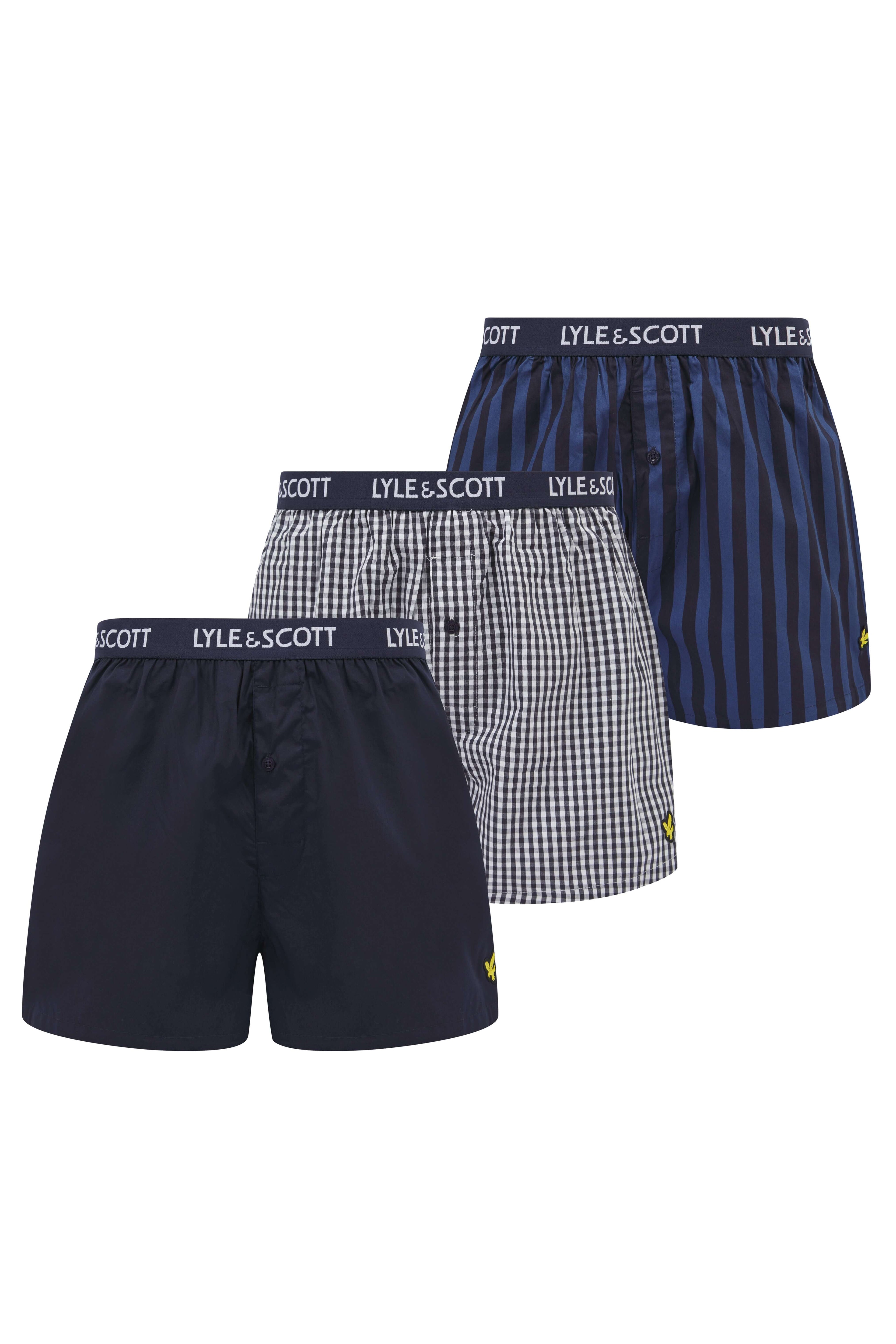 Lyle & Scott 3 Pack Men's Lenny Woven Boxers - Stripe/Peacoat/Gingham