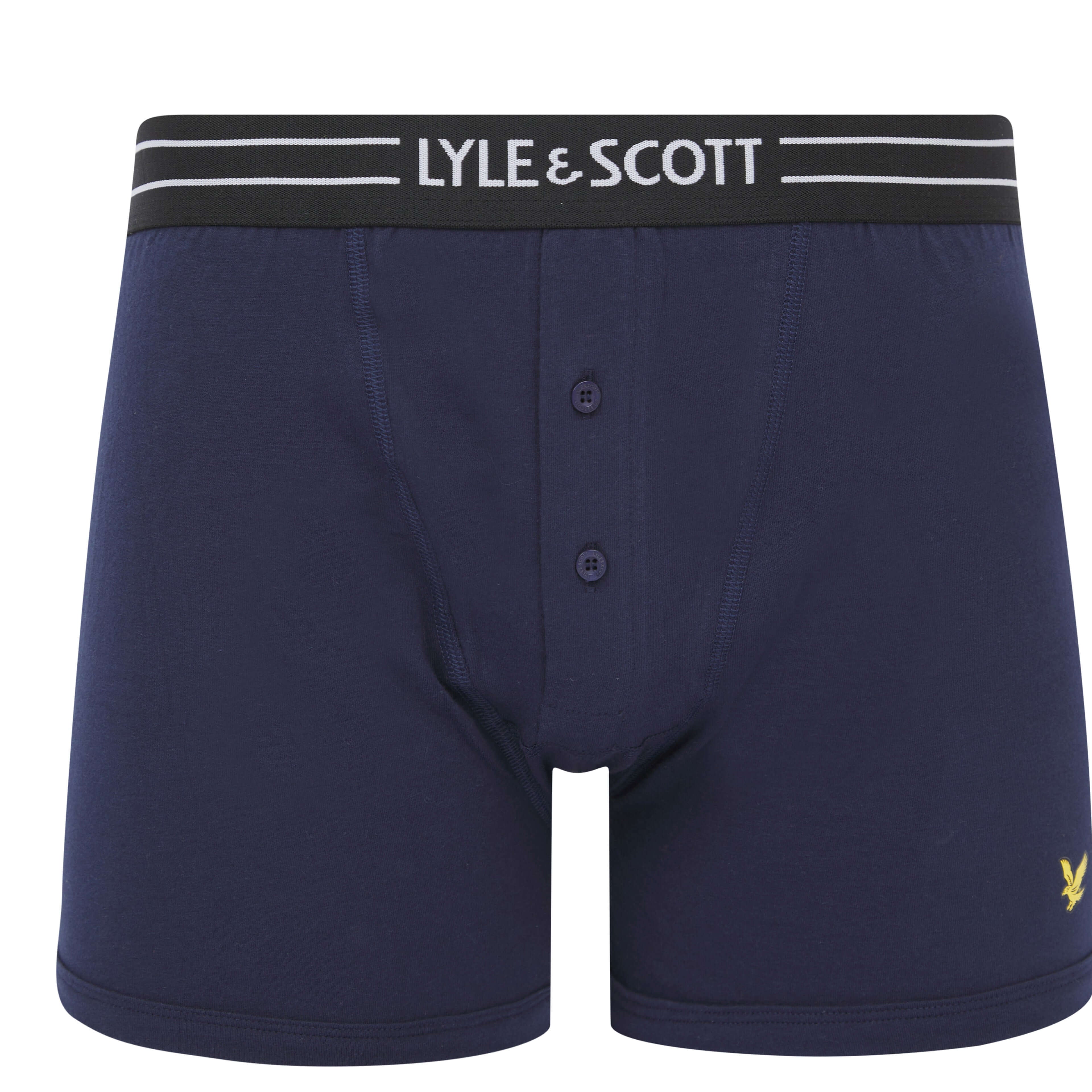 Lyle & Scott 3 Pack Lewis Men's Button Fly Boxer Trunks - White/Peacoat/Grey Marl