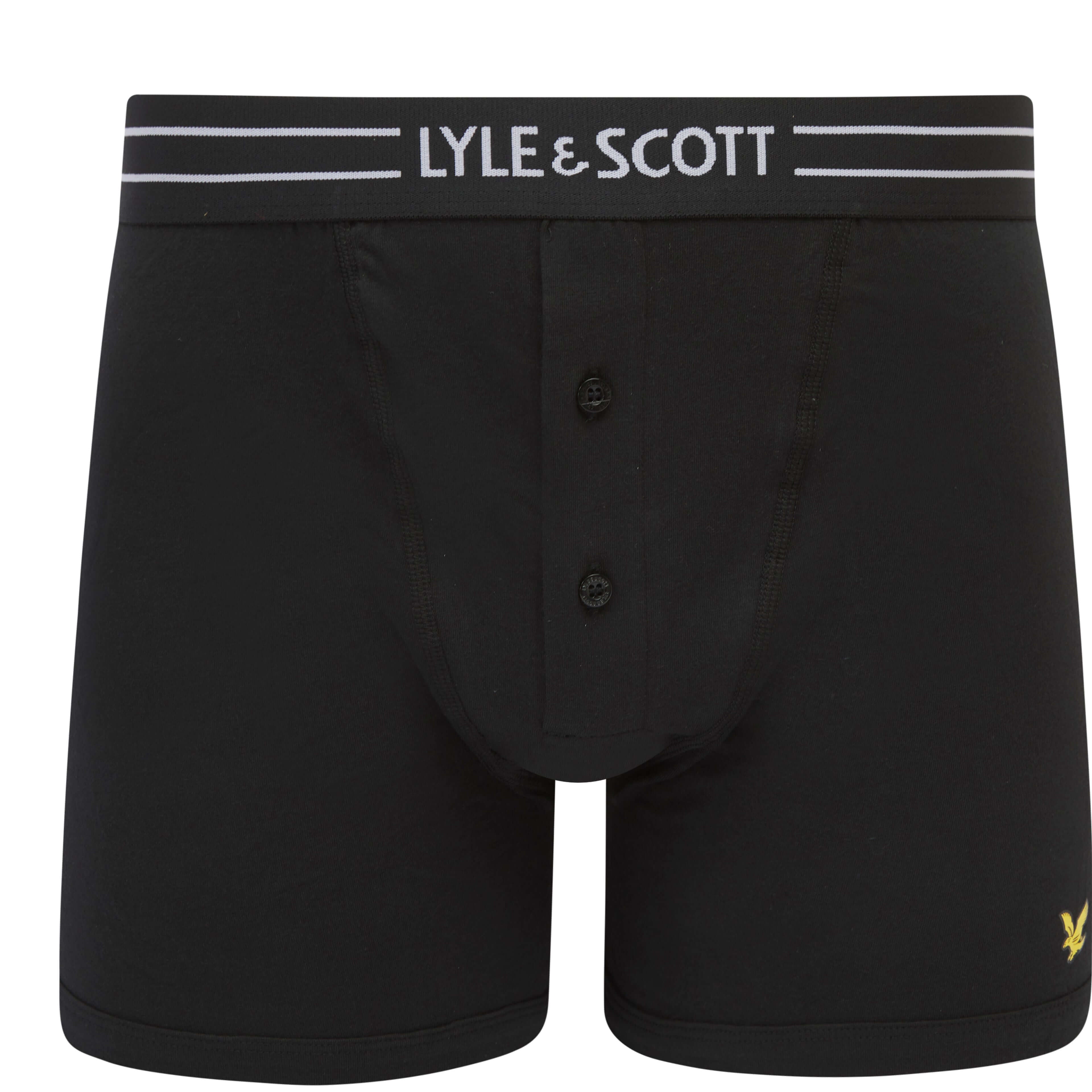 Lyle & Scott 3 Pack Lewis Men's Button Fly Boxer Trunks - Black Coloured Logo