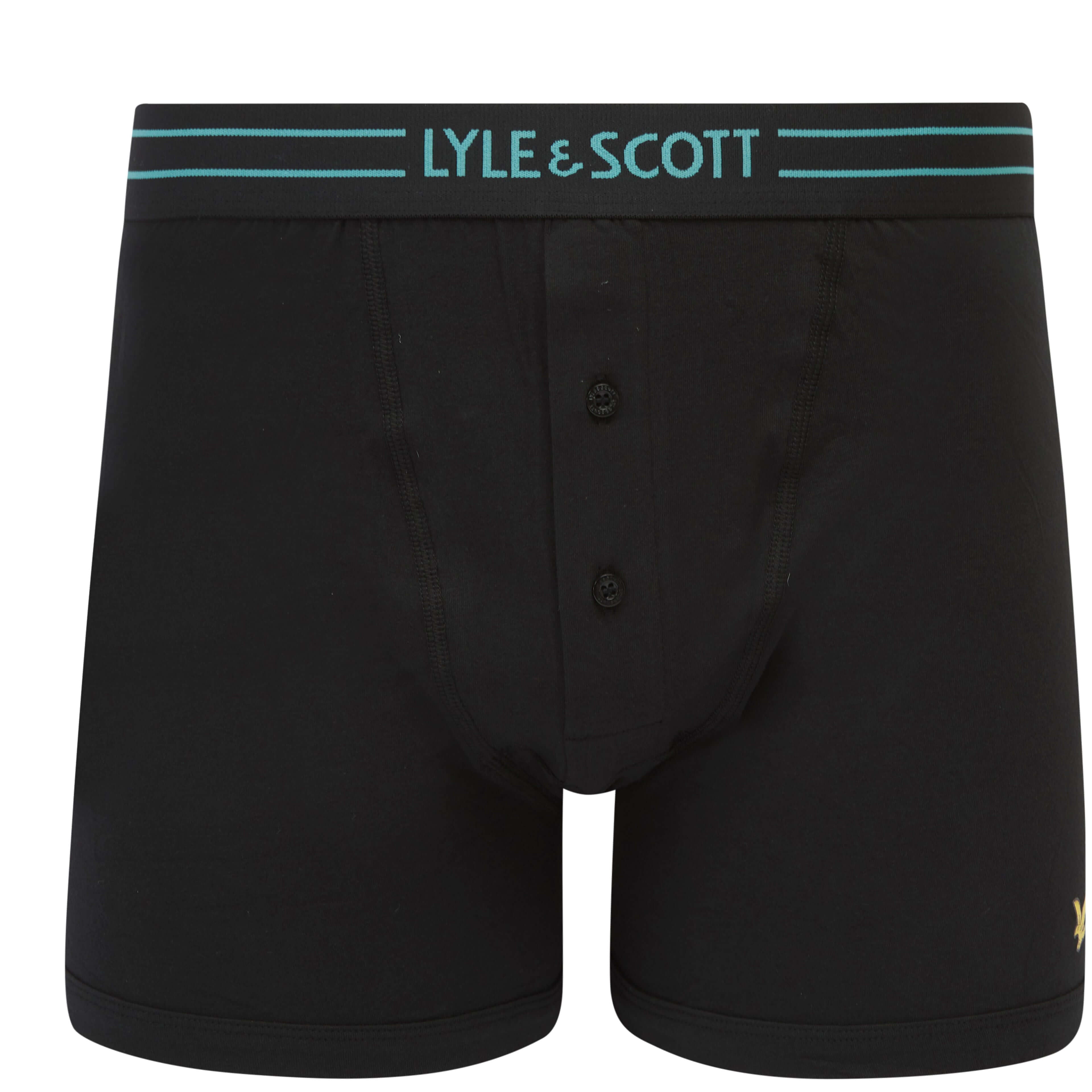 Lyle & Scott 3 Pack Lewis Men's Button Fly Boxer Trunks - Black Coloured Logo