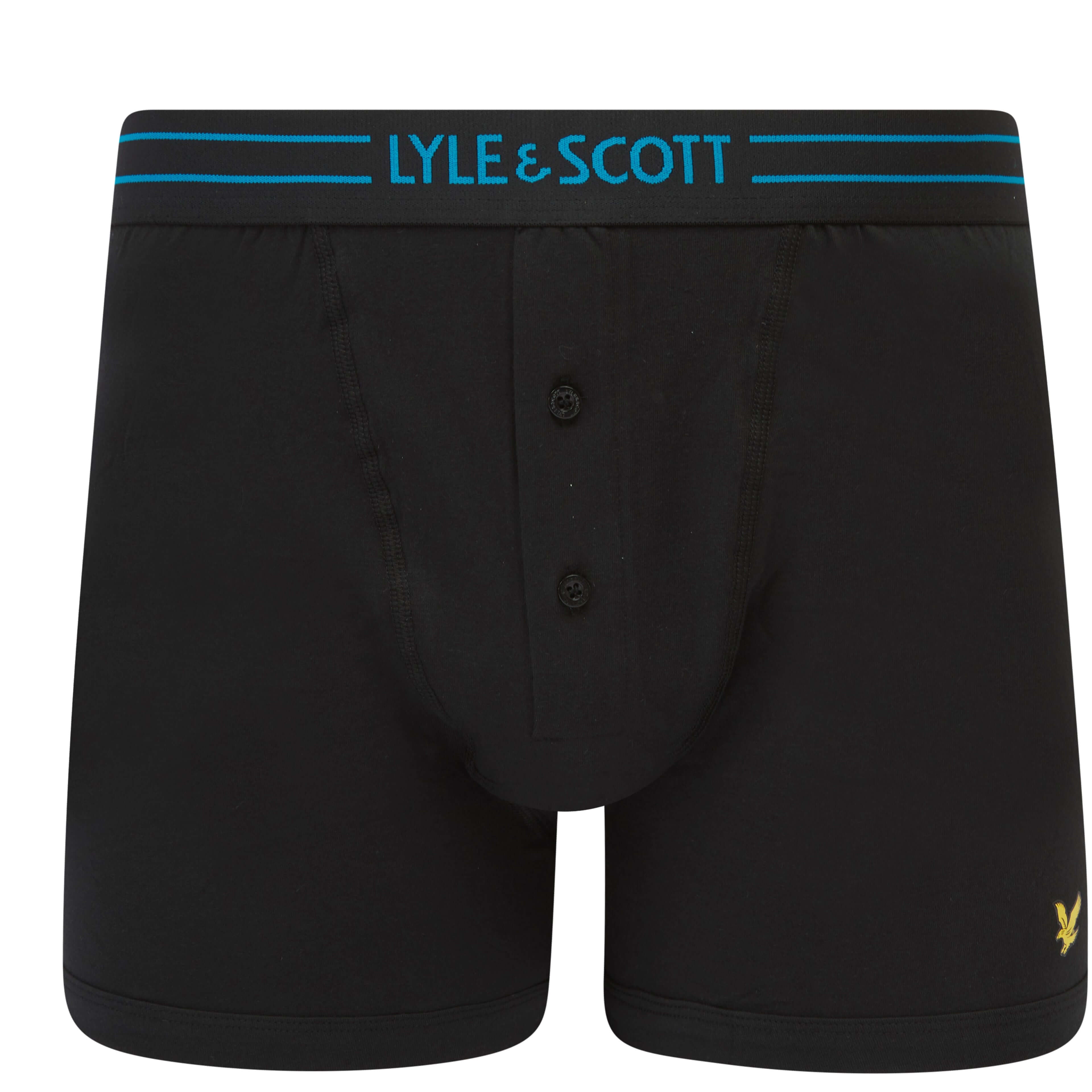 Lyle & Scott 3 Pack Lewis Men's Button Fly Boxer Trunks - Black Coloured Logo