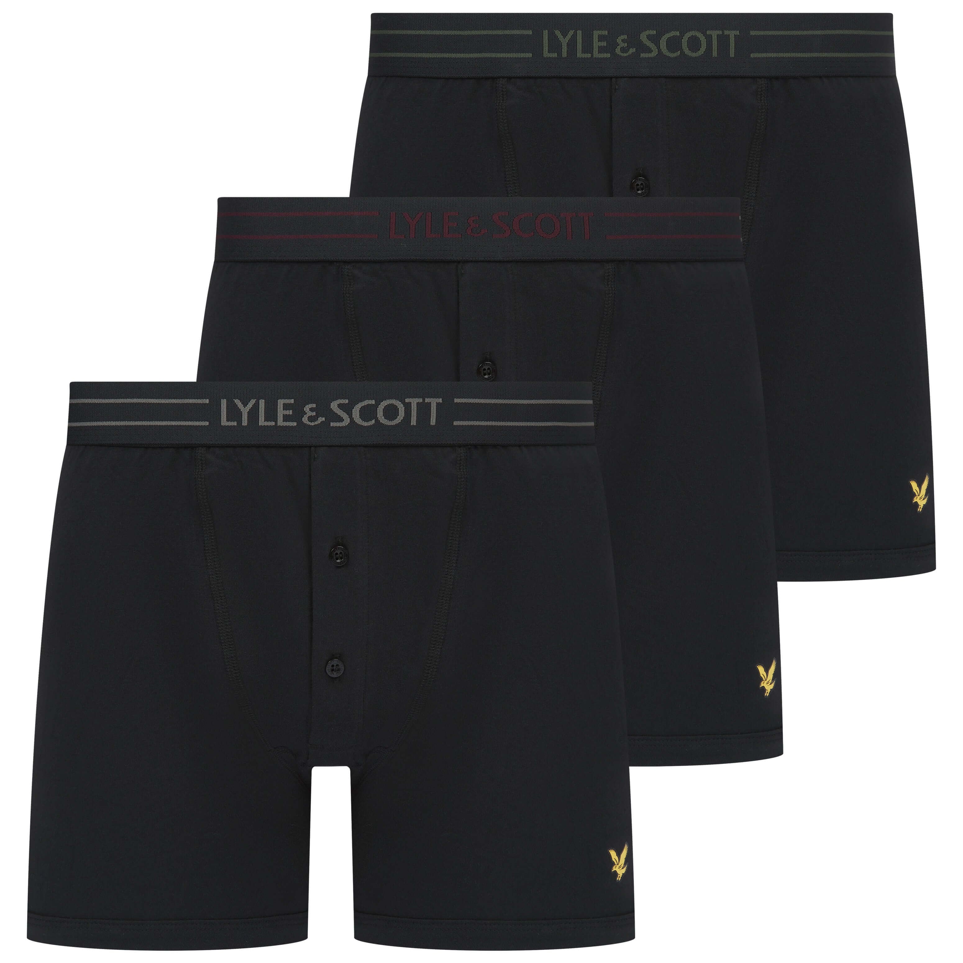 Lyle & Scott 3 Pack Lewis Men's Button Fly Boxer Briefs - Black Multi