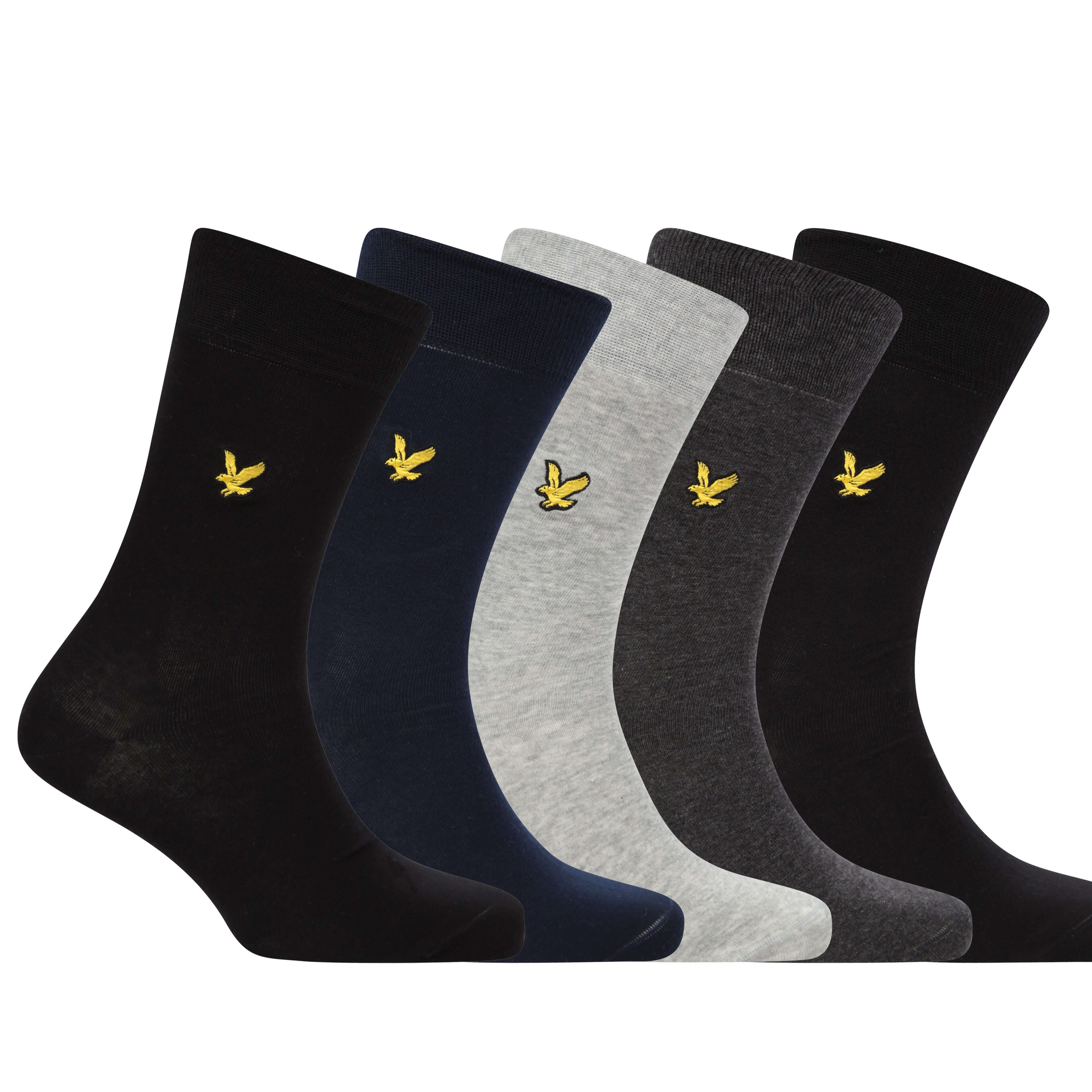 Lyle & Scott 5 Pack Dress Socks - Black/Peacoat/Grey/Charcoal