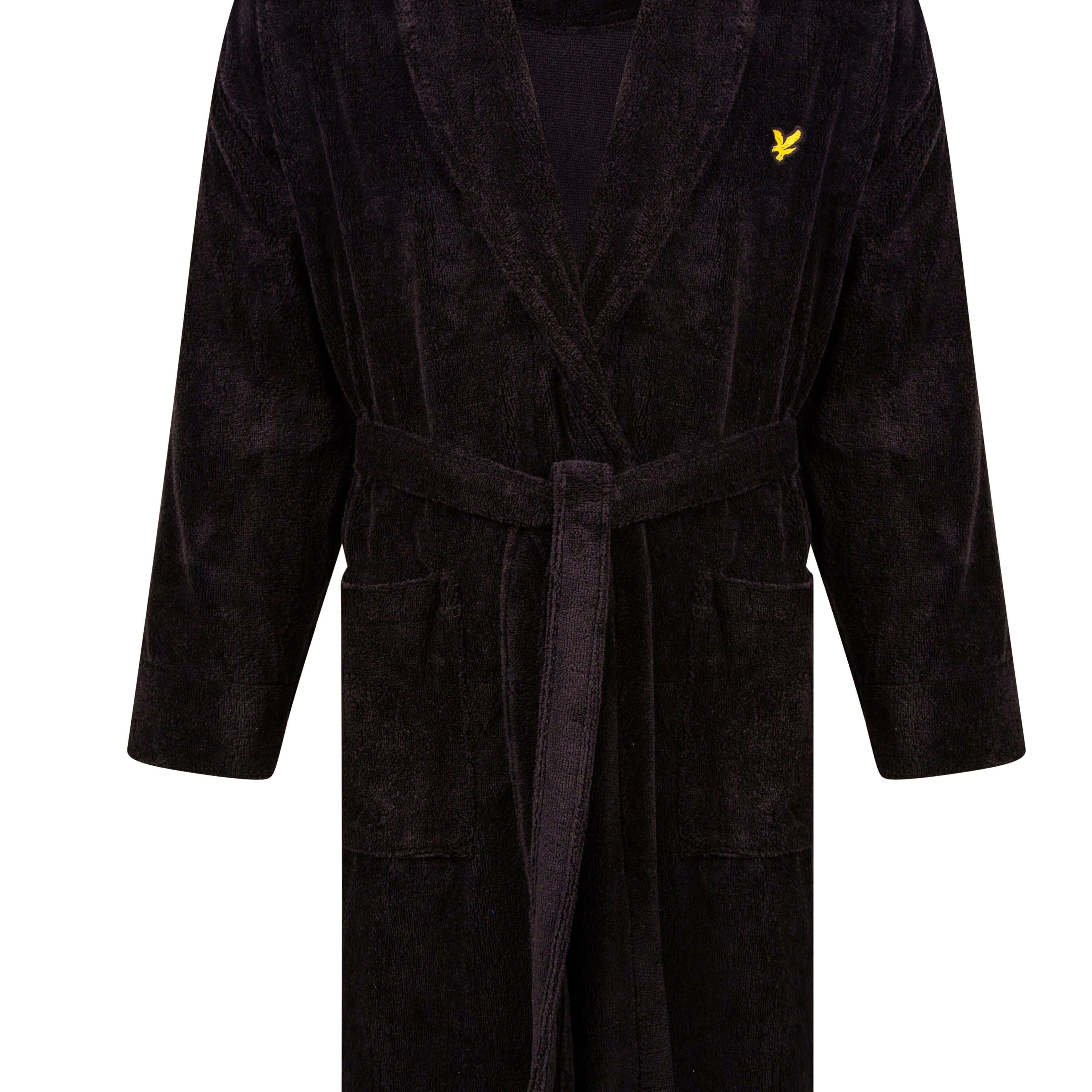 Lyle & Scott Lucas Bathrobe – Black | Towelling Robe with Embroidered Logo