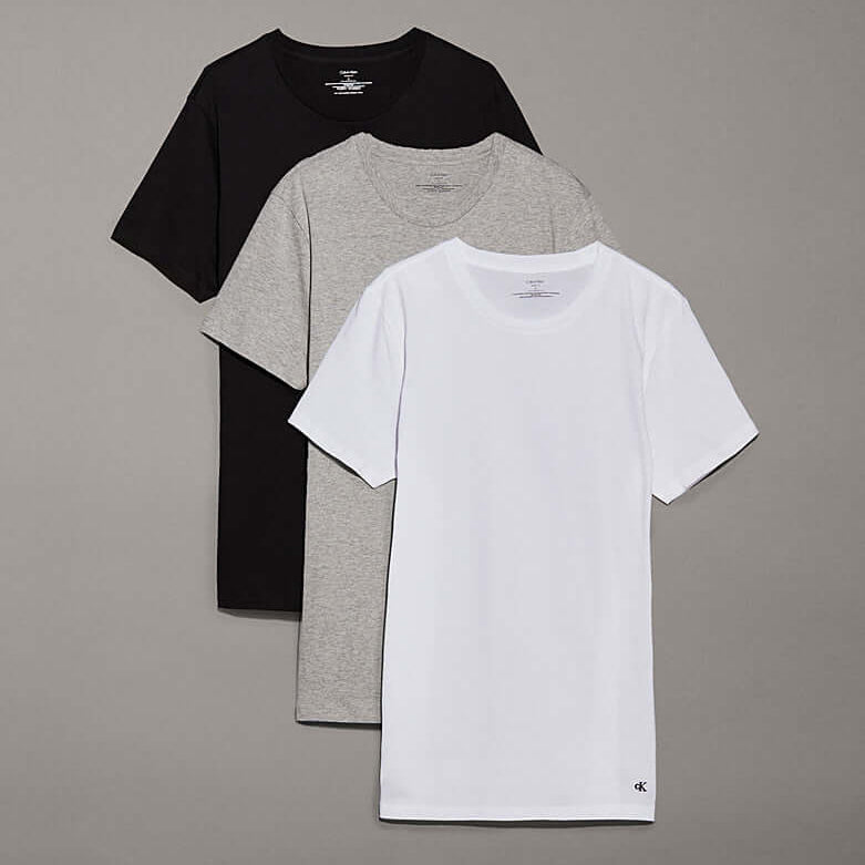 Calvin Klein Loungewear 3 Pack T-Shirts, 100 % Cotton - Black / Grey / White