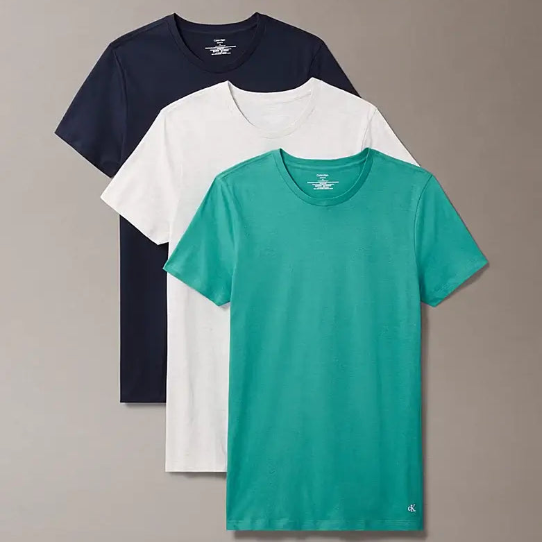Calvin Klein Loungewear 3 Pack T-Shirts, 100 % Cotton - Navy/White/Green