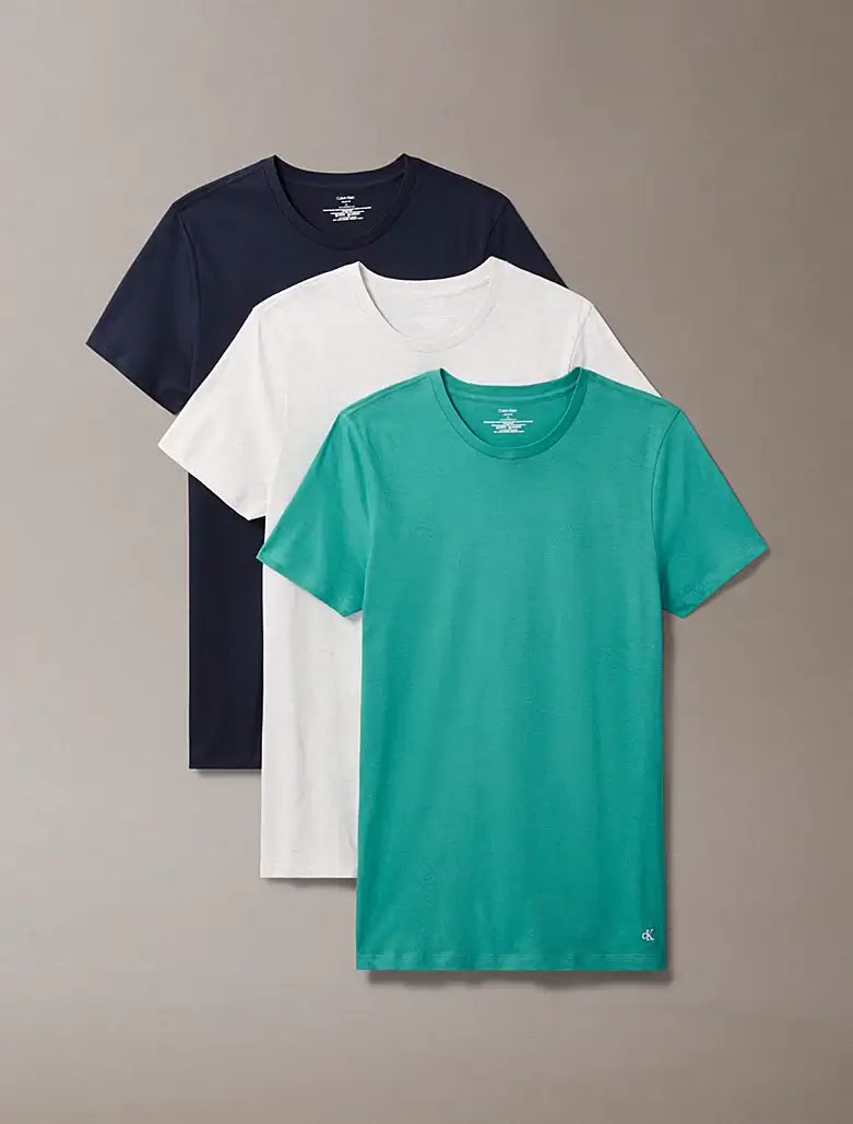Calvin Klein Loungewear 3 Pack T-Shirts, 100 % Cotton - Navy/White/Green