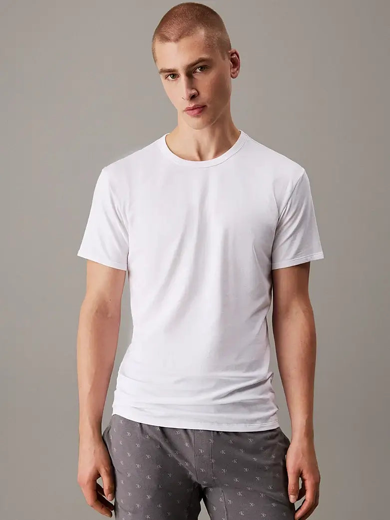 Calvin Klein 3 Pack Lounge Crew Neck T-Shirts - White, Grey Heather, Sterling Blue