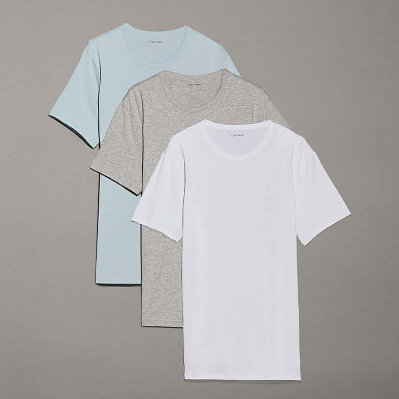 Calvin Klein 3 Pack Lounge Crew Neck T-Shirts - White, Grey Heather, Sterling Blue