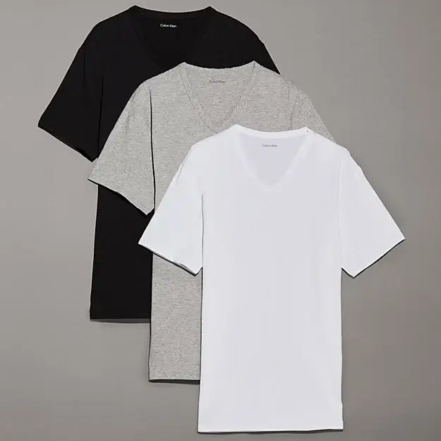 Calvin Klein 3 Pack V-Neck Lounge T-shirts - White / Grey Heather / Black