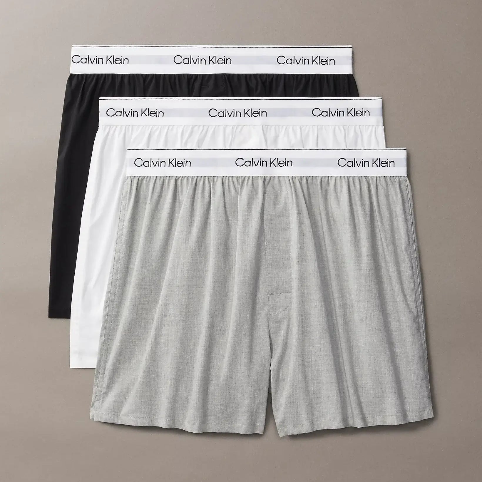 Calvin Klein 3 Pack Slim Fit Boxers – Icon Cotton Stretch | Black / White / Grey Heather
