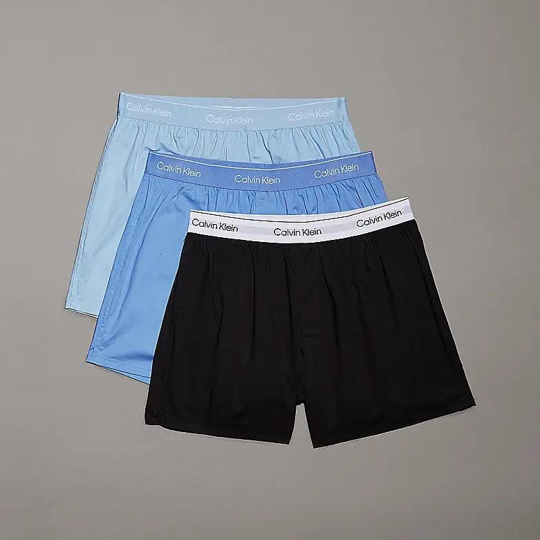 Calvin Klein 3 Pack Slim Fit Boxers - Icon Cotton Stretch, Black / Glacier / Blue