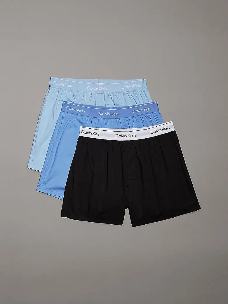 Calvin Klein 3 Pack Slim Fit Boxers - Icon Cotton Stretch, Black / Glacier / Blue