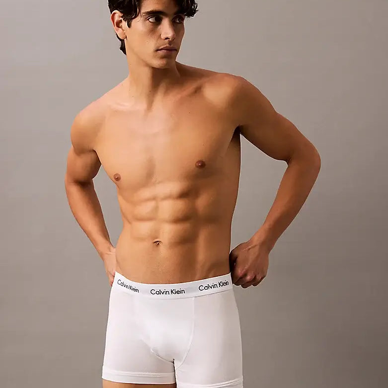 Calvin Klein 3 Pack Relaxed Dart Trunks - Icon Cotton Stretch, Black/White/Grey Heather