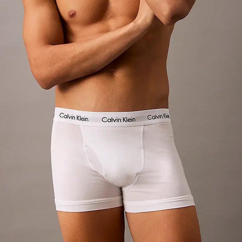 Calvin Klein 3 Pack Relaxed Dart Trunks - Icon Cotton Stretch, Black/White/Grey Heather
