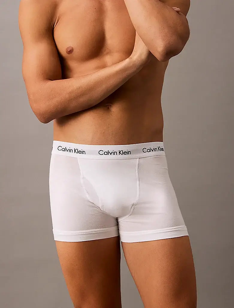 Calvin Klein 3 Pack Relaxed Dart Trunks - Icon Cotton Stretch, Black/White/Grey Heather