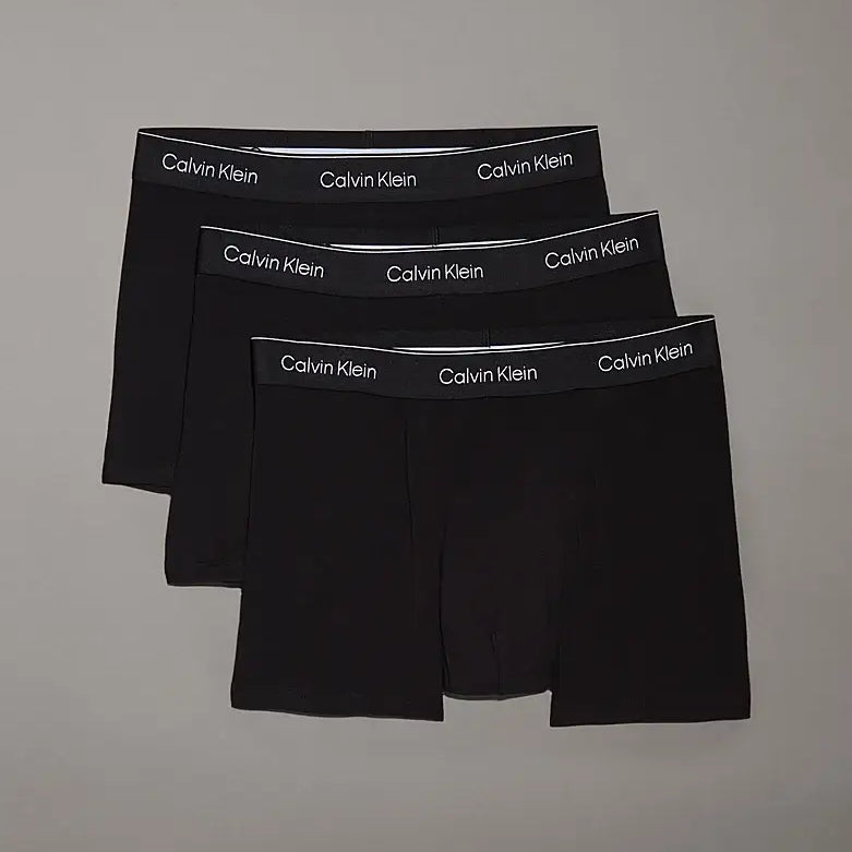 Calvin Klein 3 Pack Relaxed Dart Trunks - Icon Cotton Stretch, Black W/ Black Wbs