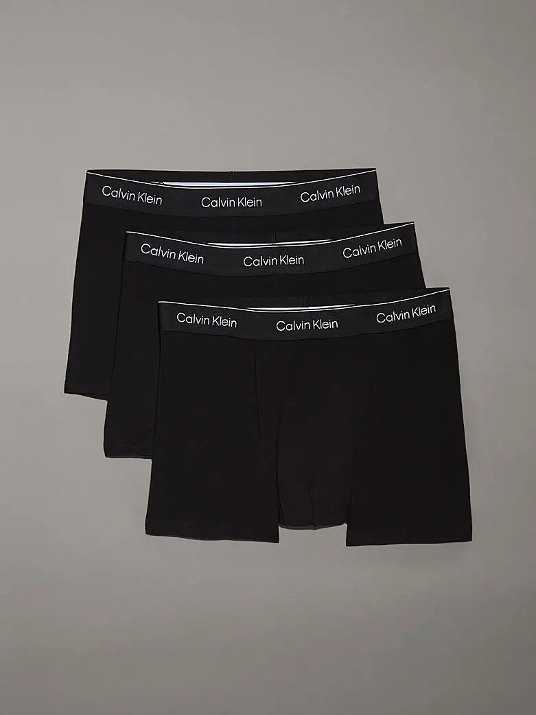 Calvin Klein 3 Pack Relaxed Dart Trunks - Icon Cotton Stretch, Black W/ Black Wbs