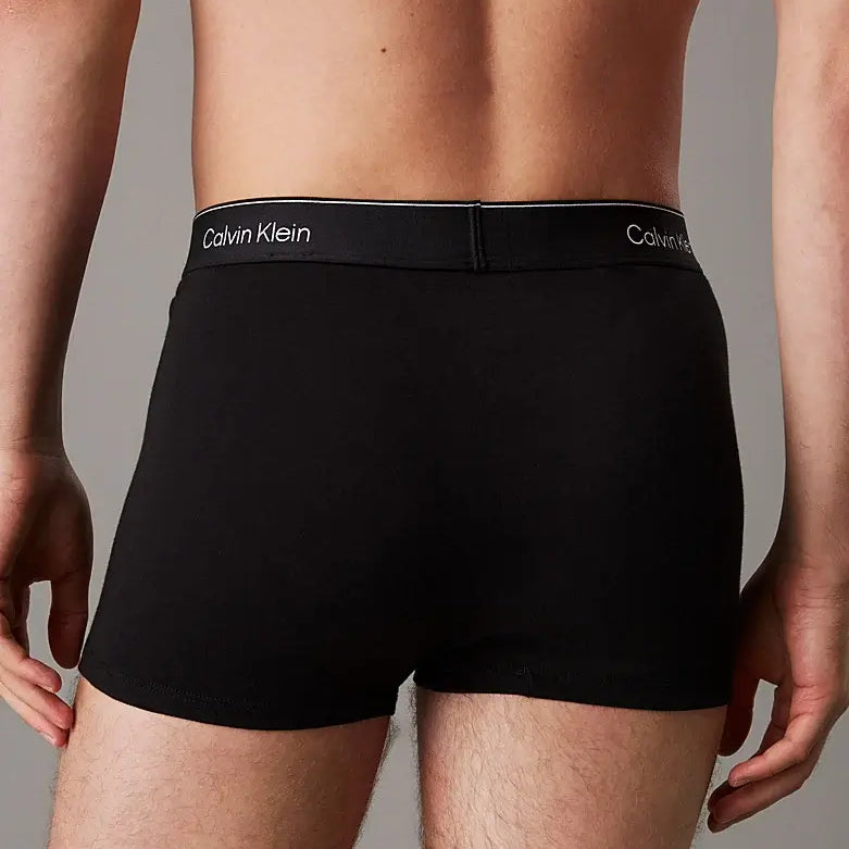 Calvin Klein 3 Pack Relaxed Dart Trunks - Icon Cotton Stretch, Black W/ Black Wbs