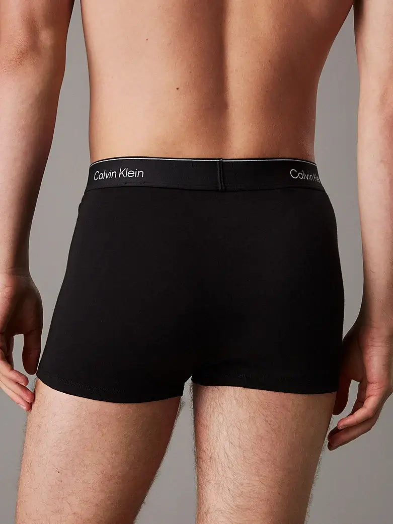 Calvin Klein 3 Pack Relaxed Dart Trunks - Icon Cotton Stretch, Black W/ Black Wbs