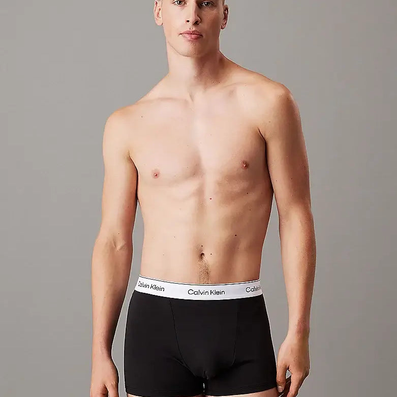 Calvin Klein 3 Pack Relaxed Dart Trunks - Icon Cotton Stretch, Black / Glacier / Blue