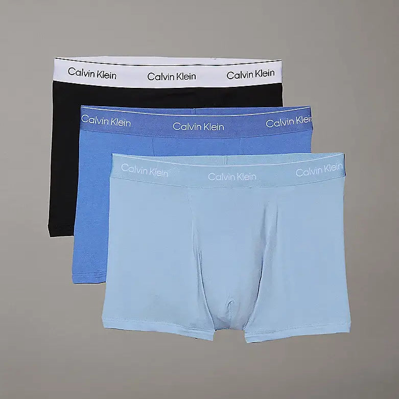 Calvin Klein 3 Pack Relaxed Dart Trunks - Icon Cotton Stretch, Black / Glacier / Blue