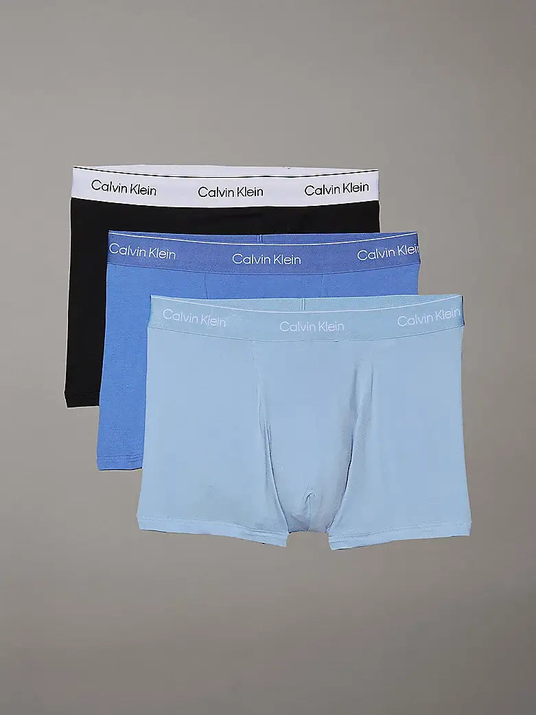 Calvin Klein 3 Pack Relaxed Dart Trunks - Icon Cotton Stretch, Black / Glacier / Blue