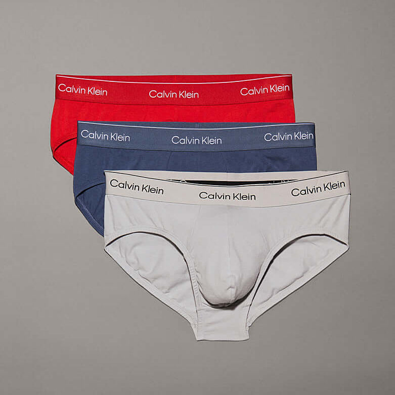 Calvin Klein 3 Pack Briefs - Icon Cotton Stretch, Red/Vintage Indigo/Moonbeam