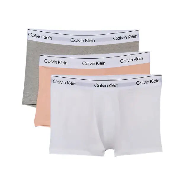 Calvin Klein 3 Pack Trunks - Icon Cotton Stretch, White, Grey Heather, Melon Frenzy