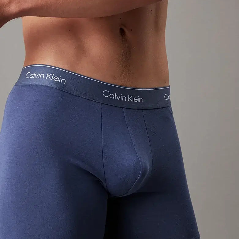 Calvin Klein 3 Pack Boxer Briefs – ICON Cotton Stretch, Red/Vintage Indigo