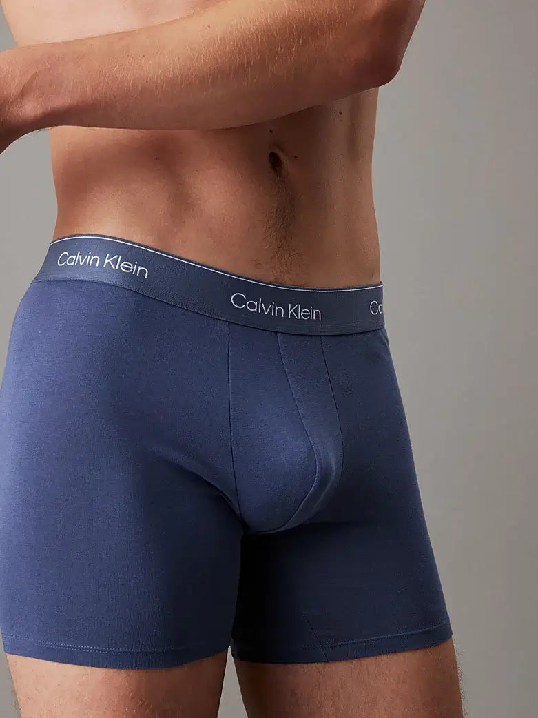Calvin Klein 3 Pack Boxer Briefs – ICON Cotton Stretch, Red/Vintage Indigo