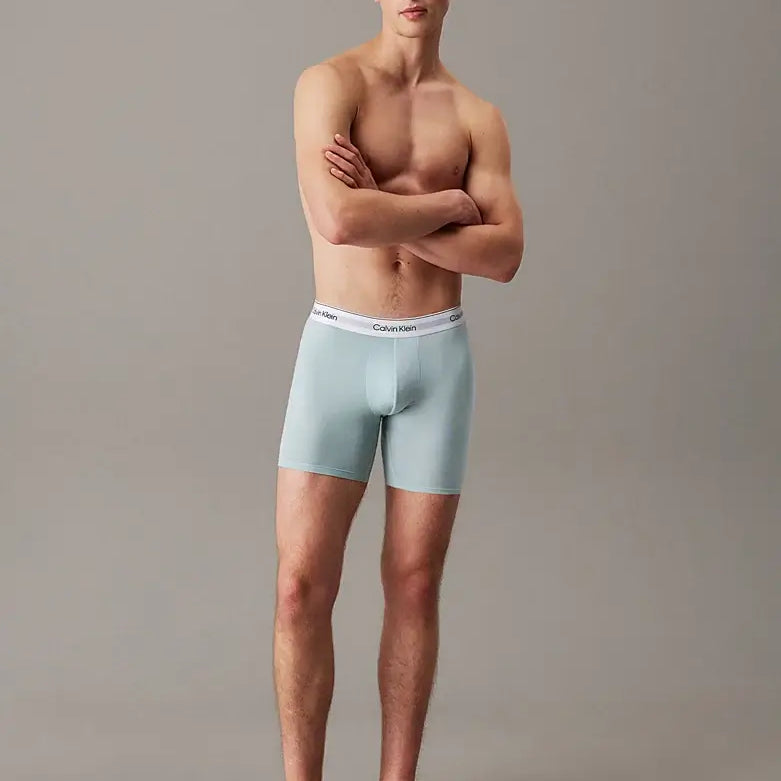 Calvin Klein 3 Pack Boxer Briefs – ICON Cotton Stretch, Blue, Logo All Over