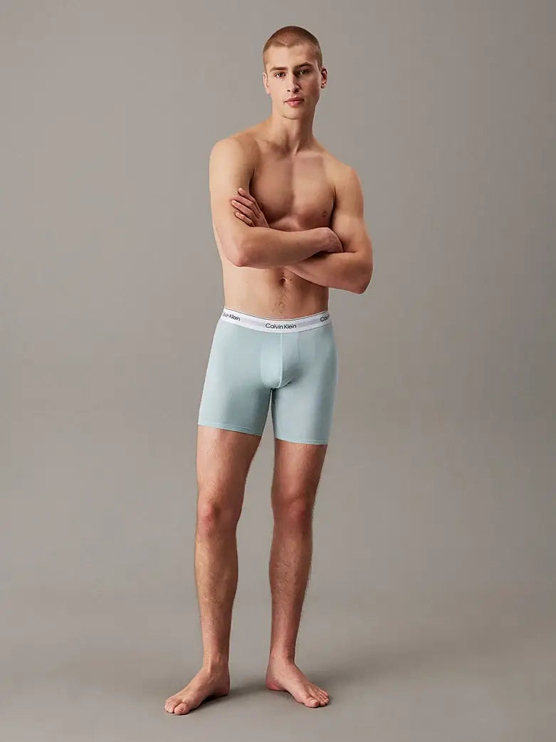 Calvin Klein 3 Pack Boxer Briefs – ICON Cotton Stretch, Blue, Logo All Over