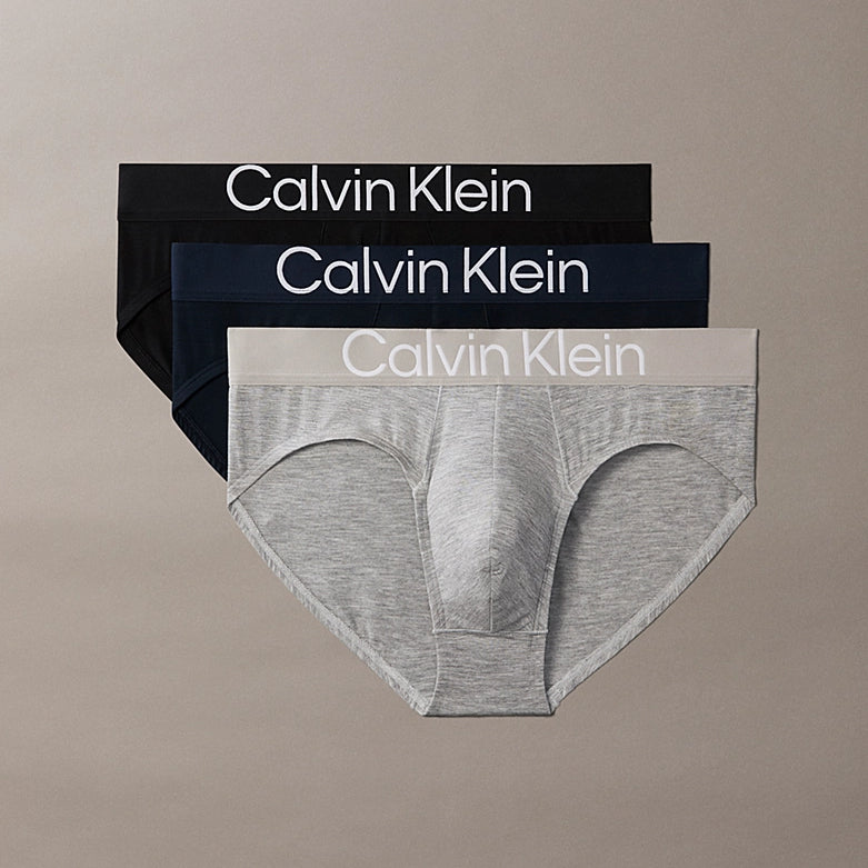 Calvin Klein Ultra Soft Lyocell 3 Pack Hip Briefs Black Grey Heather Dark Sapphire 4KJ – 3-pack main image