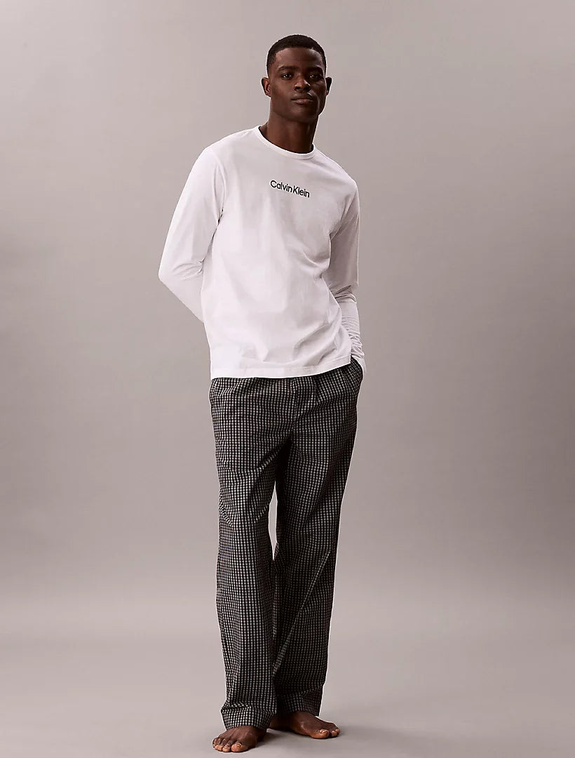 Calvin Klein men’s long sleeve cotton pyjama set Black Check – front view