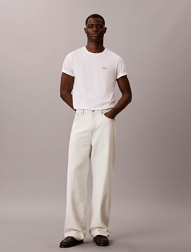 Calvin Klein Icon Cotton Lounge T-Shirt – white crew neck short sleeve T-shirt with multicolour monogram on chest, front view