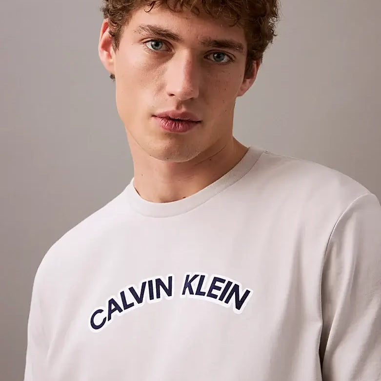 Calvin Klein Men's Regenerative Cotton T-Shirt – Curved Logo, Gray Violet
