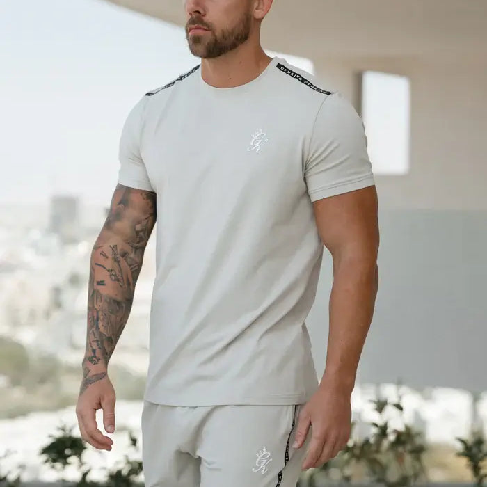Gym King Taped Jersey Tee - Light Stone