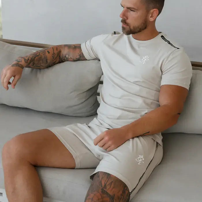 Gym King Taped Jersey Tee - Light Stone