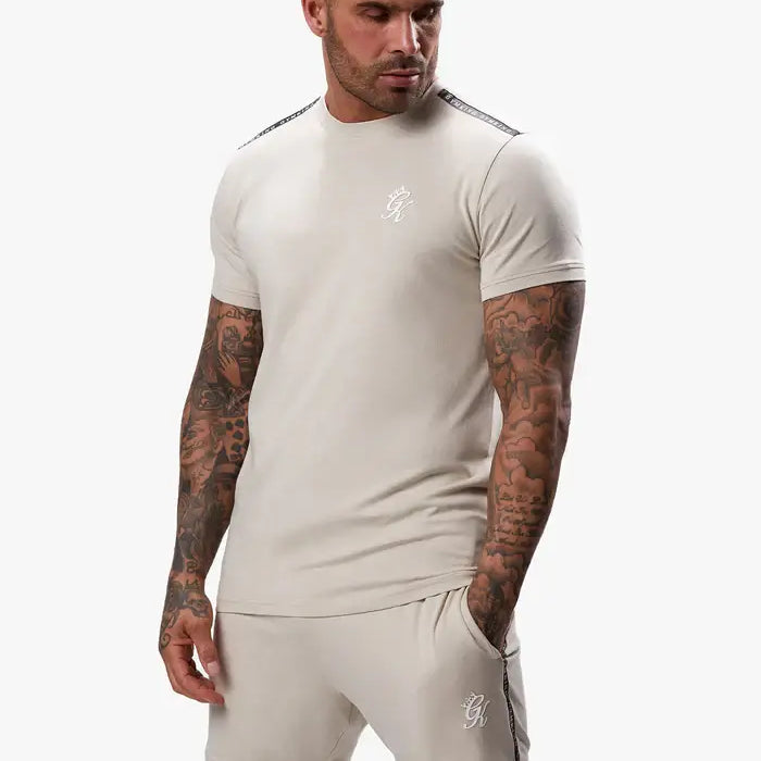 Gym King Taped Jersey Tee - Light Stone