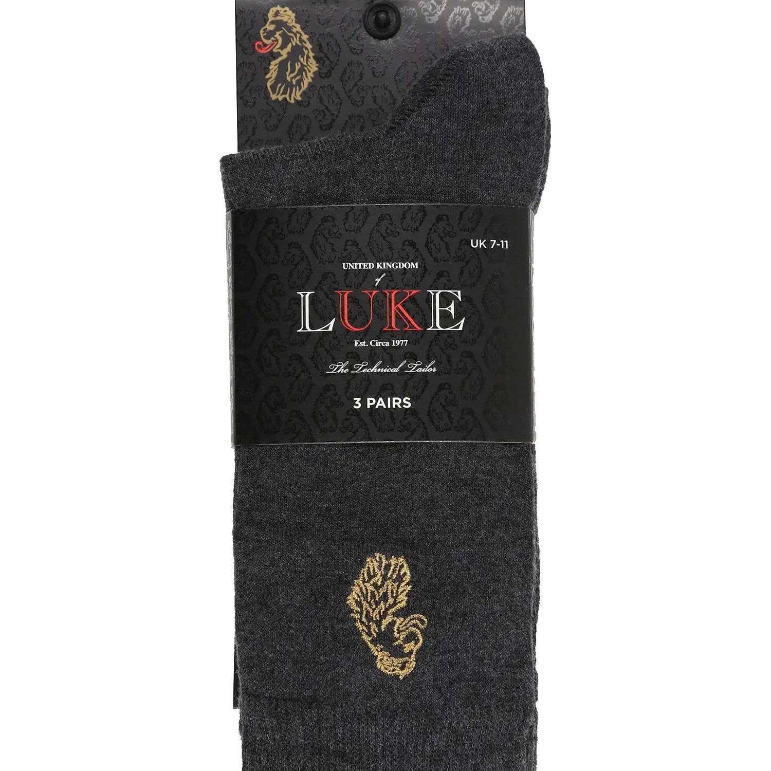 Luke Antiki 3 Pack Socks - Mid Grey ( Size 7-11 )