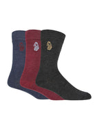 LUKE Antiki 3 Pack Socks – Red, Blue & Charcoal | Lion Head Embroidery