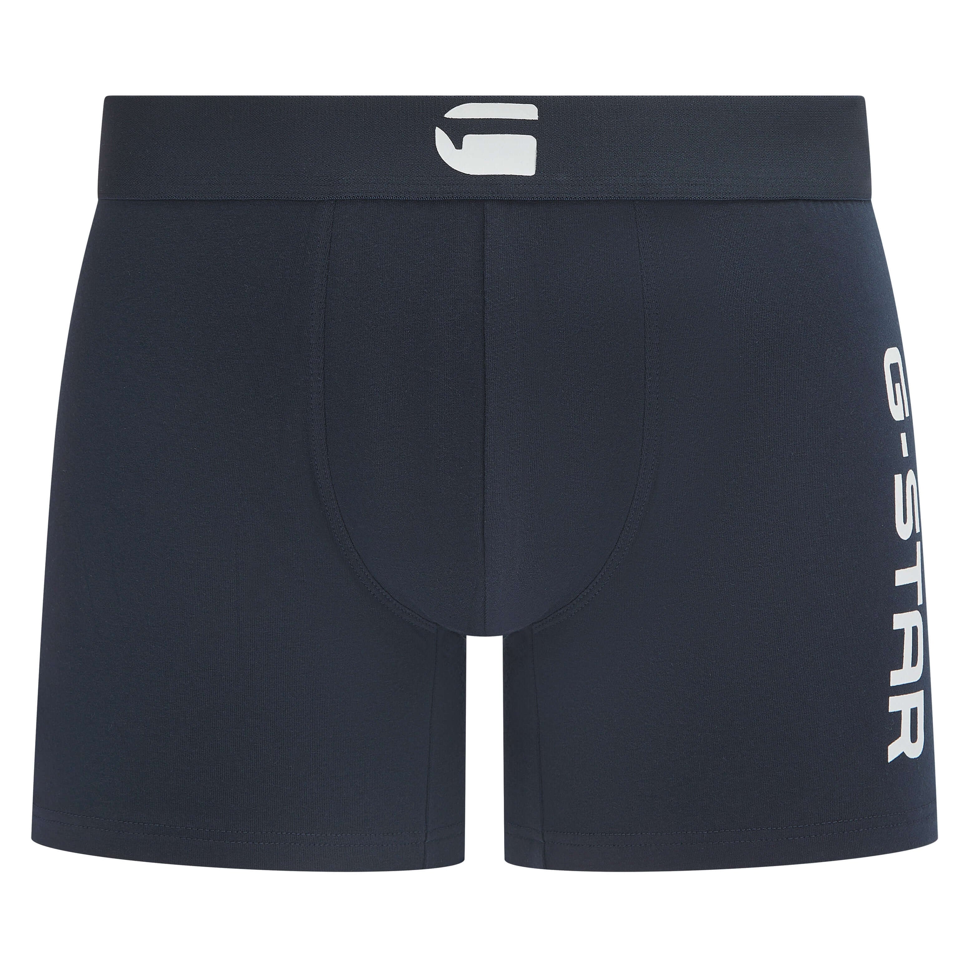G-Star Men’s 3 Pack Cotton Stretch Rubberized Logo Trunks – Denim, Navy & White