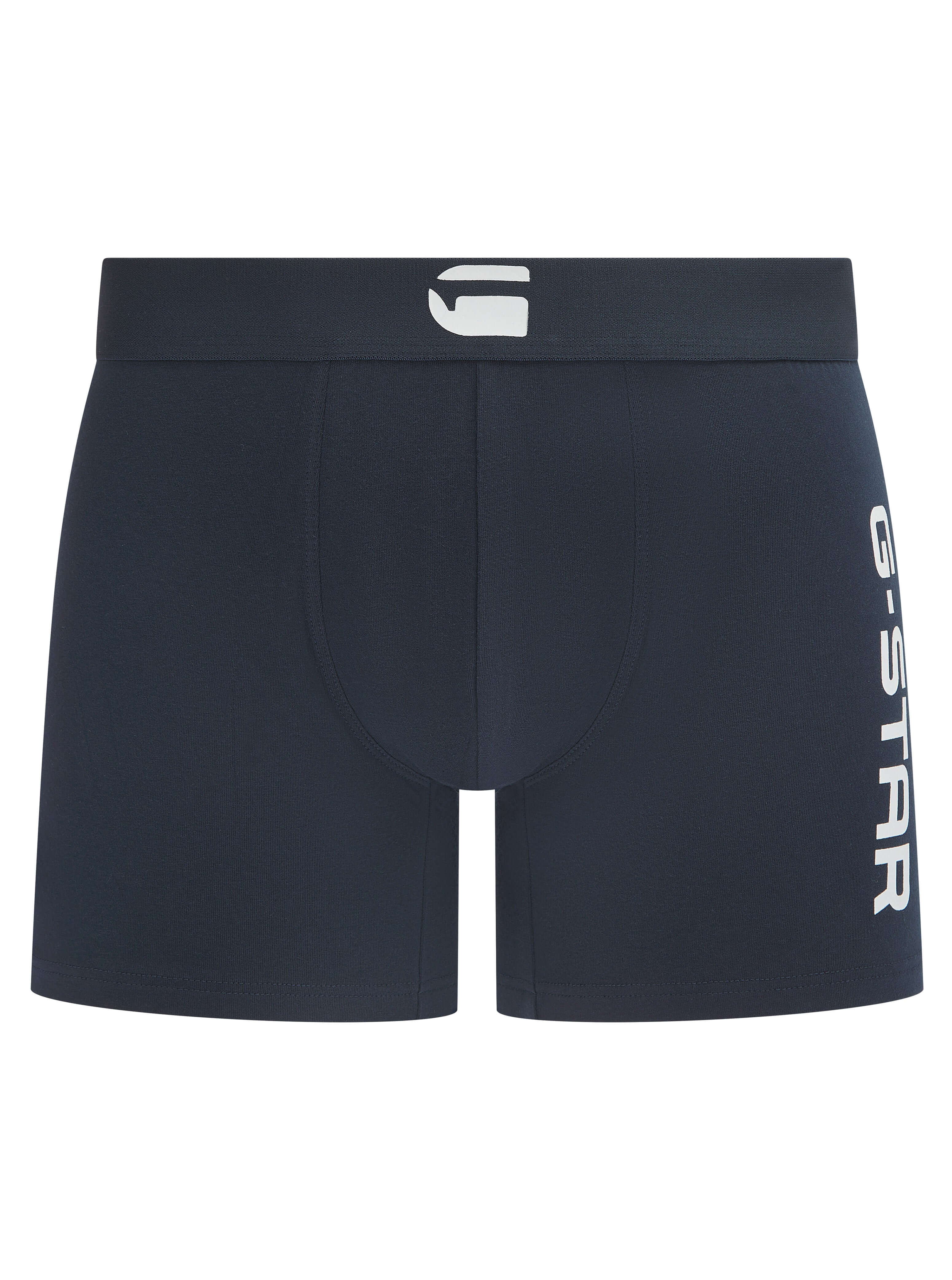 G-Star Men’s 3 Pack Cotton Stretch Rubberized Logo Trunks – Denim, Navy & White